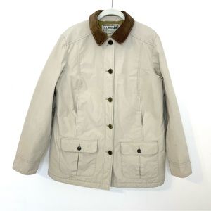 L.L. BEAN Insulated Barn Coat M Khaki Quilted Thinsulate Lining Chore Jacket